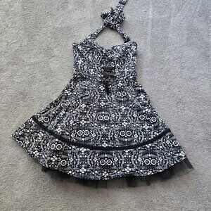 Hot Topic Book of Life Dress Corset Front Black Floral Skeleton Halter Size MD